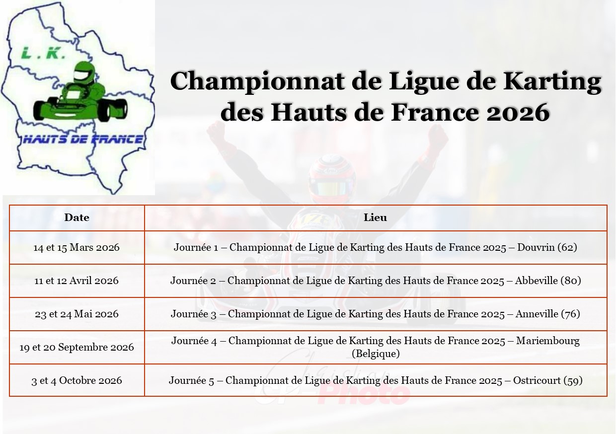 Calendrier-Ligue-2026 Calendrier du Championnat de Ligue de Karting des Hauts de France 2026